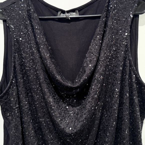 Jones New York Black Sequin Sleeveless Drape Top NWT - Picture 3 of 10